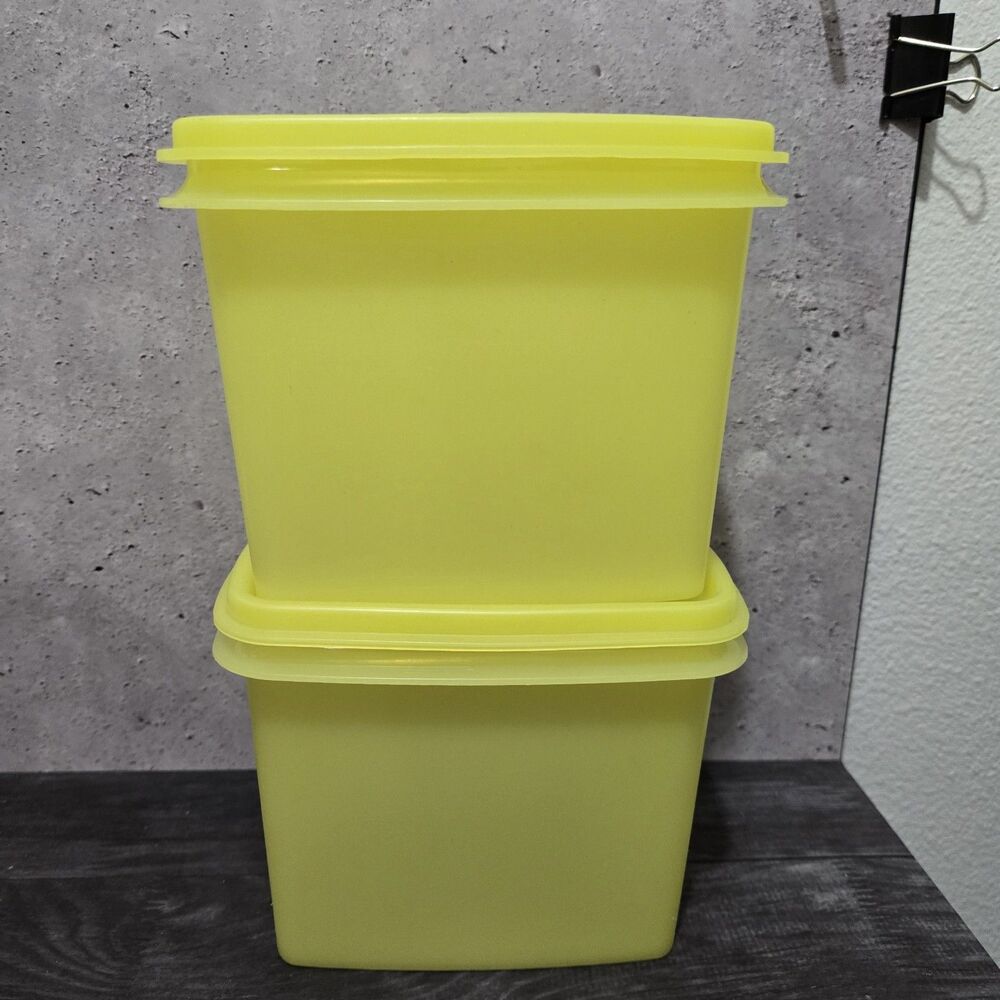 Vintage Tupperware Yellow Shelf Saver Canister Set of 2 Containers Lids 1970s